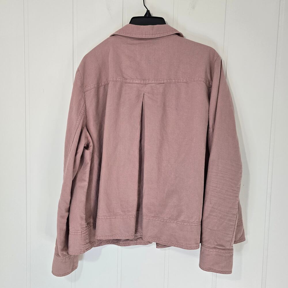 LOFT Linen Cotton Cropped Patch Pocket Jacket Dusty Pink Size Large - Picture 2 of 9